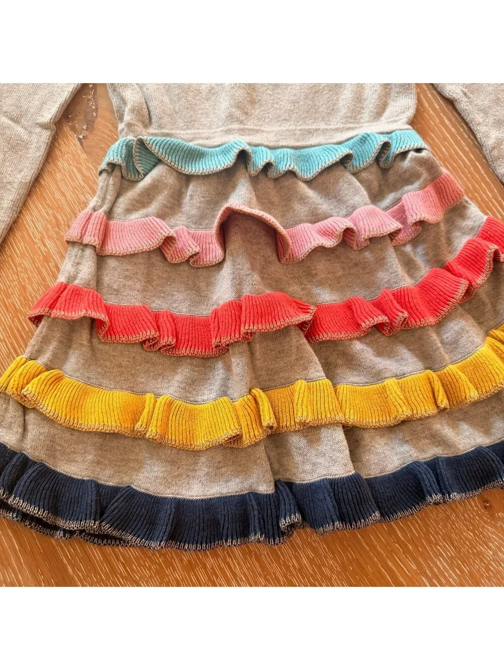 Mini Boden Rainbow Ruffle Sweater Dress Gray Knit Girls 4-5Y EUC